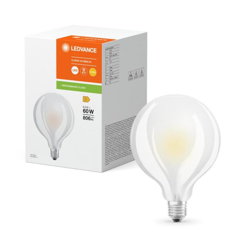 Ledvance E27 LED Kugellampe Globe95 Classic matt 6,5W wie 60W 2700K warmweißes Licht